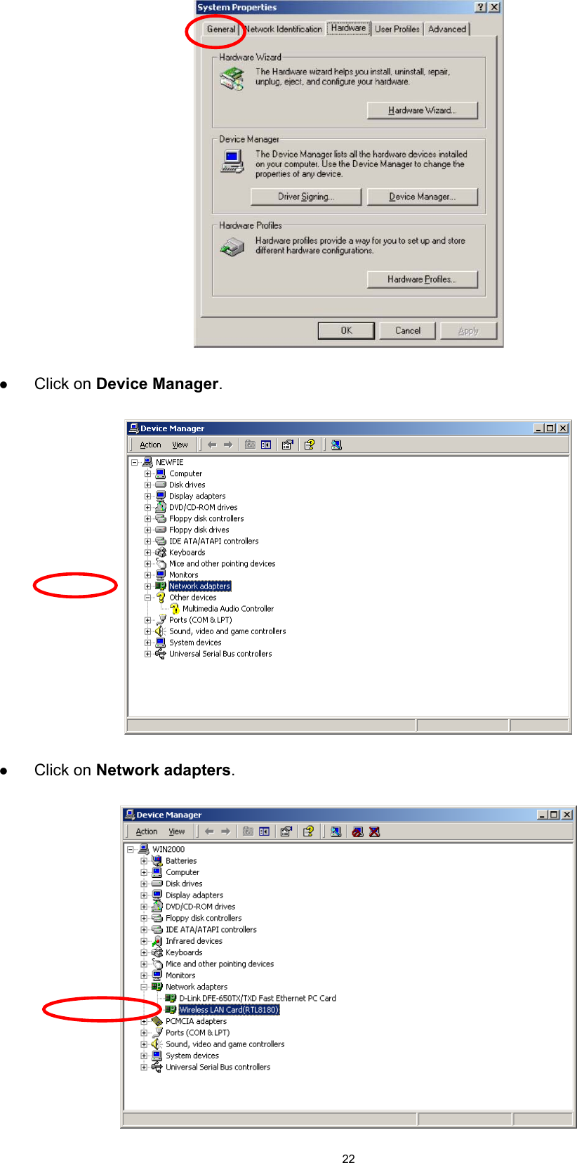 22z Click on Device Manager.z Click on Network adapters.