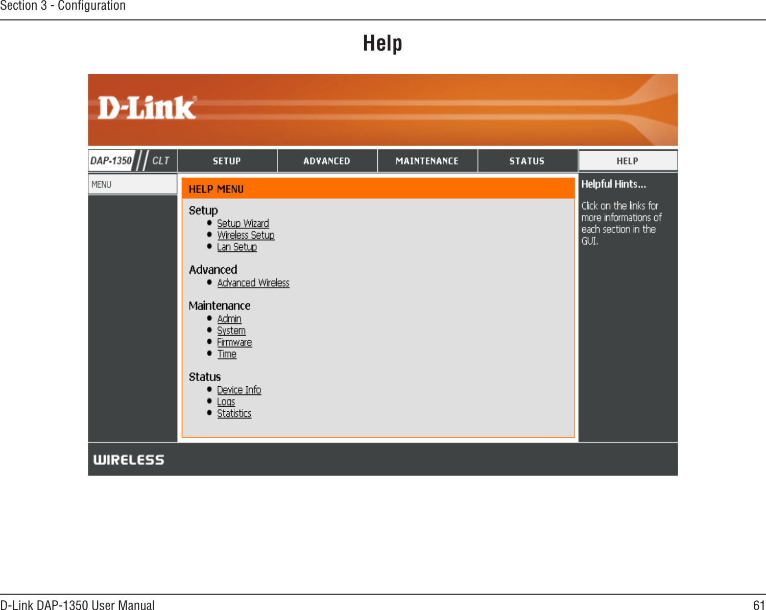 61D-Link DAP-1350 User ManualSection 3 - ConﬁgurationHelp