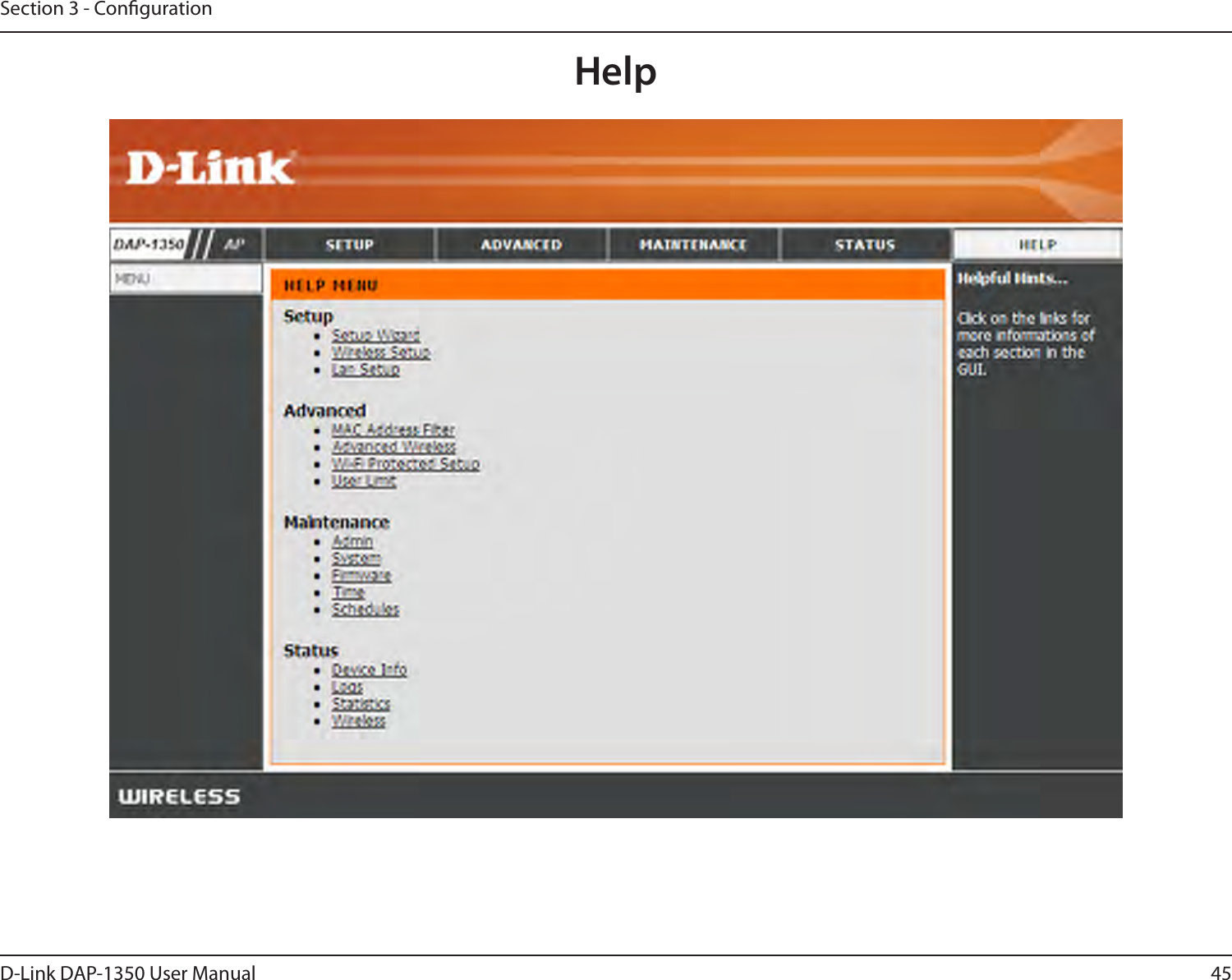 45D-Link DAP-1350 User ManualSection 3 - CongurationHelp