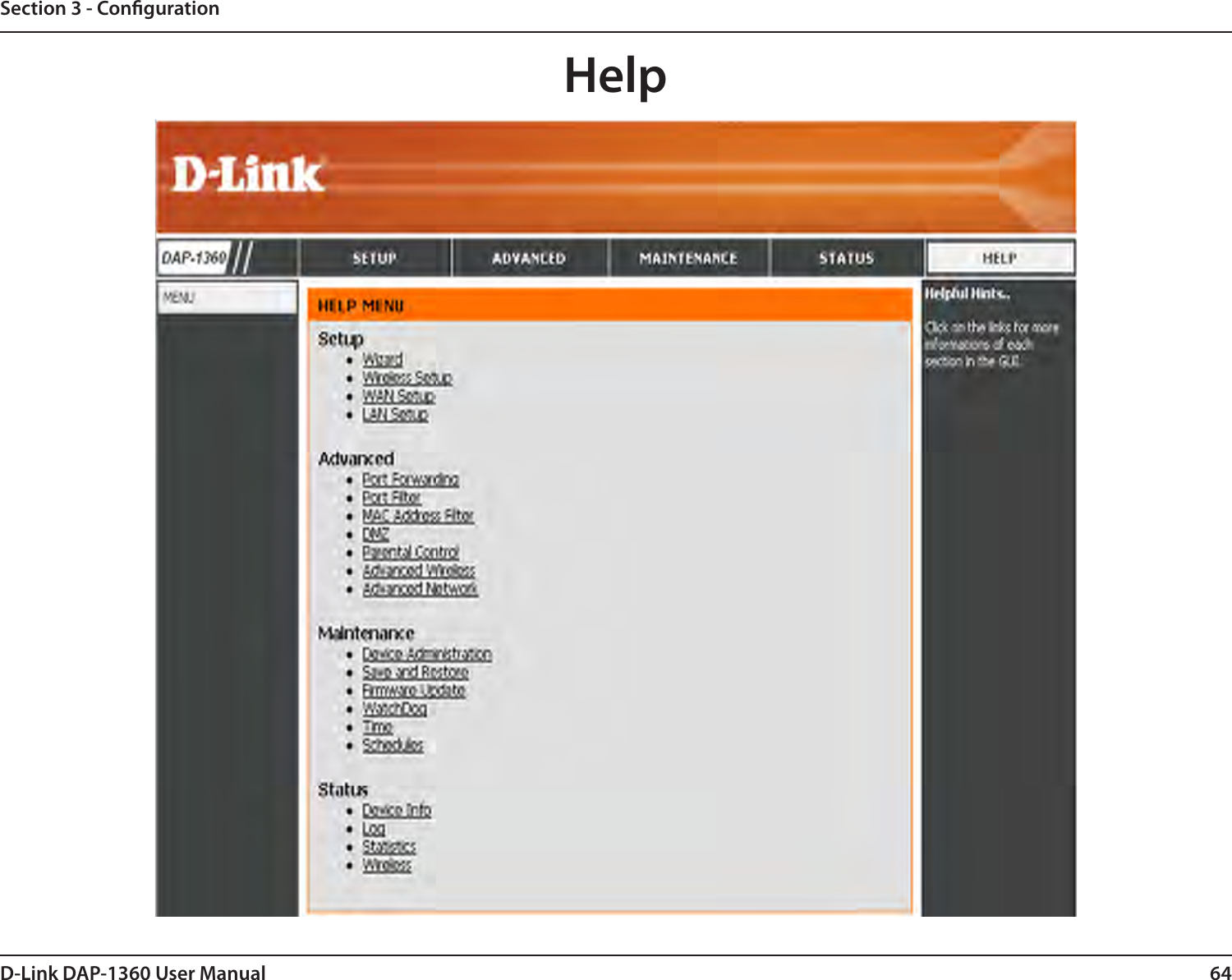 64D-Link DAP-1360 User ManualSection 3 - CongurationHelp