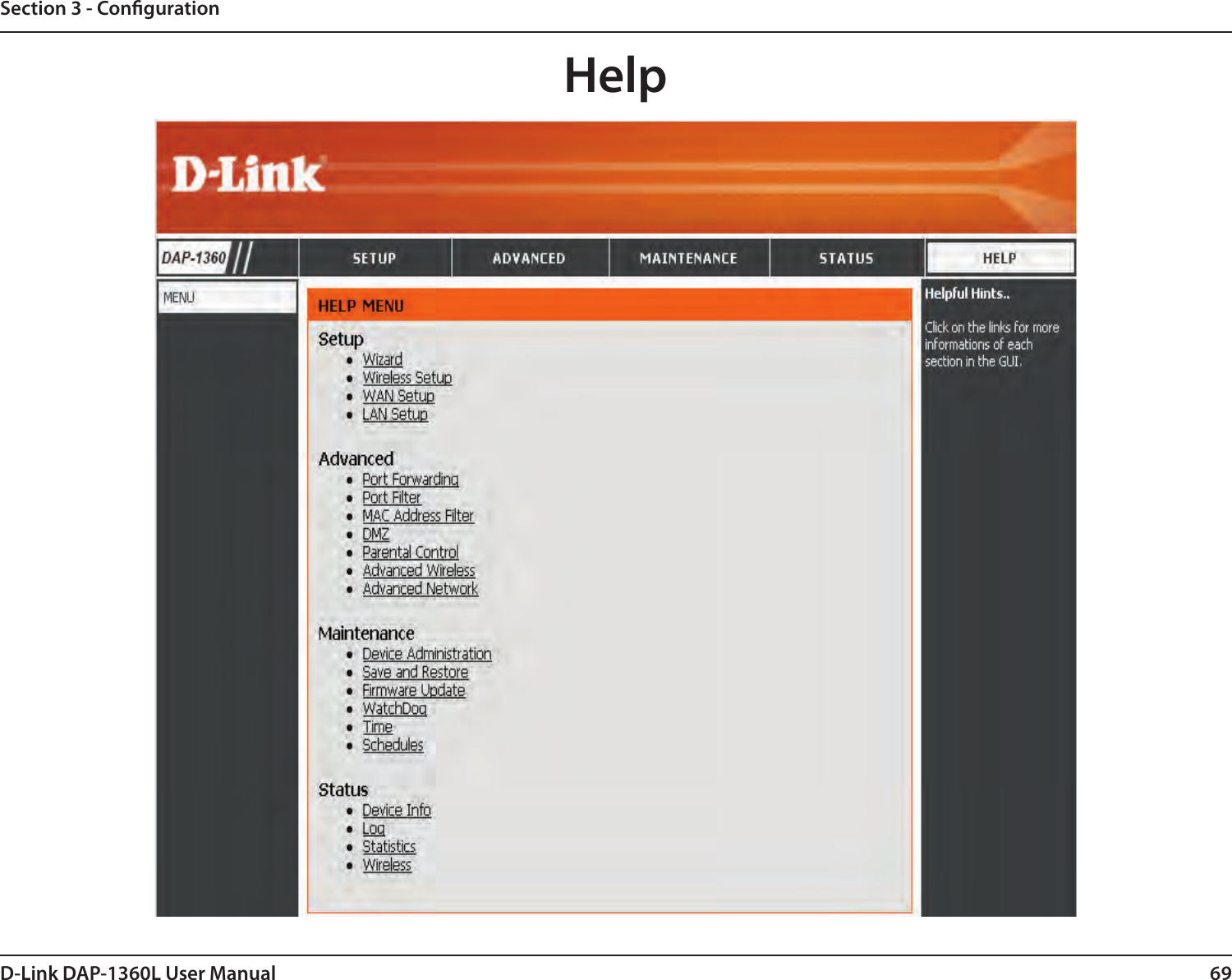69D-Link DAP-1360L User ManualSection 3 - CongurationHelp