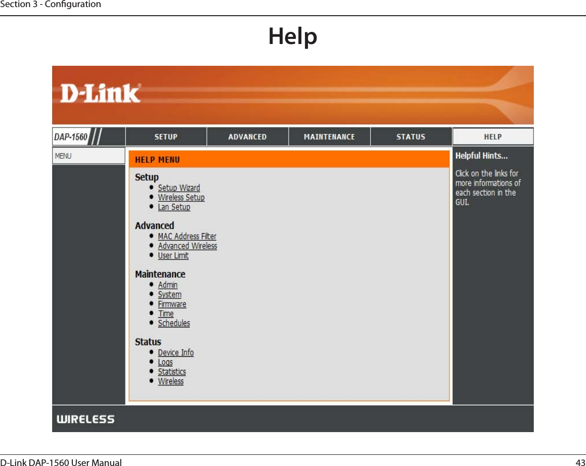 43D-Link DAP-1560 User ManualSection 3 - CongurationHelp