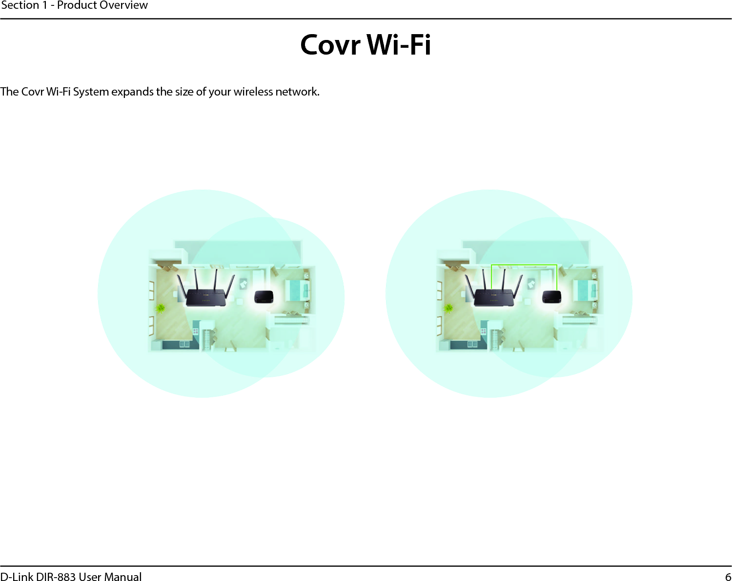 6D-Link DIR-883 User ManualSection 1 - Product OverviewCovr Wi-FiThe Covr Wi-Fi System expands the size of your wireless network.
