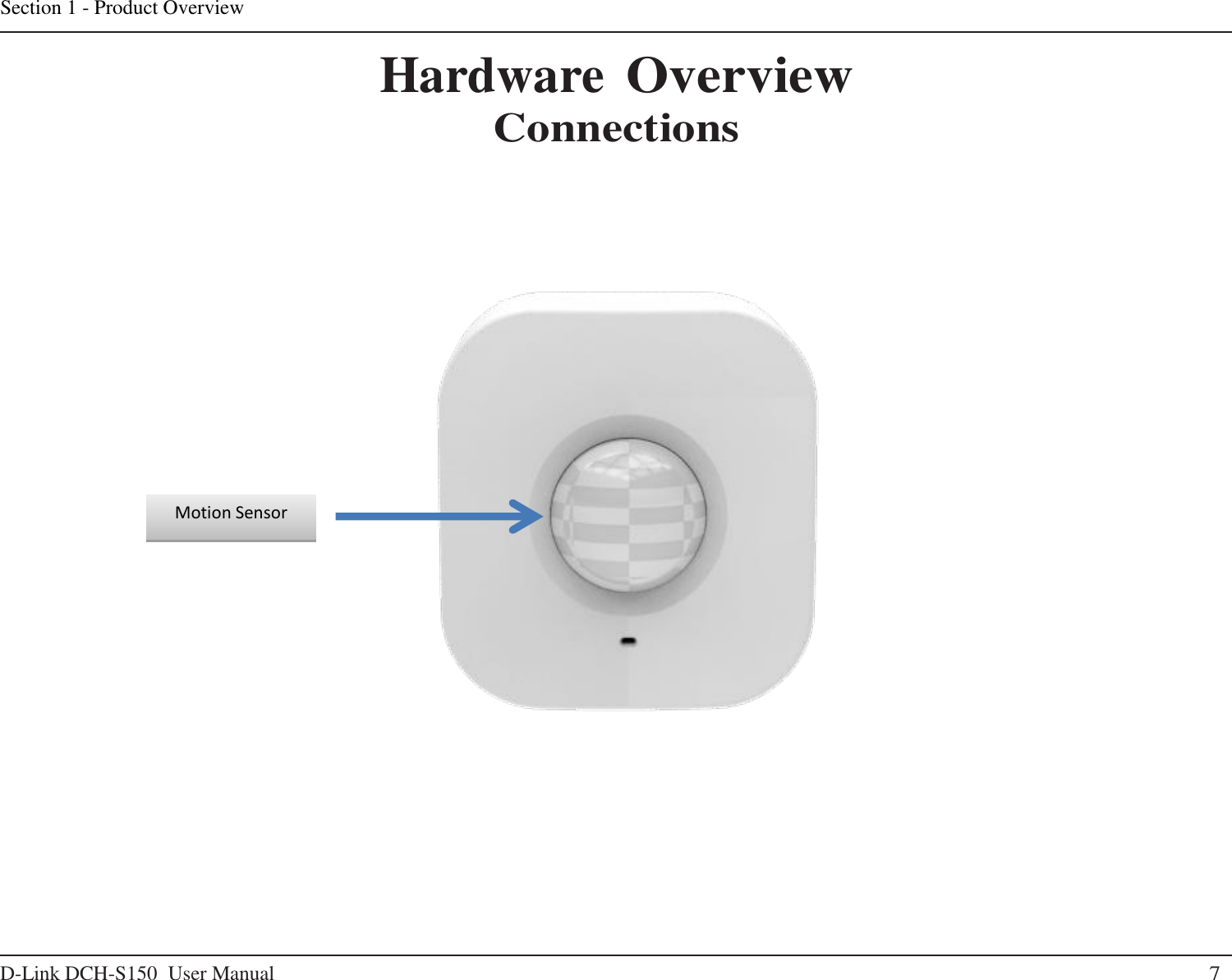 D-Link DCH-S150  User Manual 7 Section 1 - Product Overview     Hardware Overview Connections                                               Motion Sensor 
