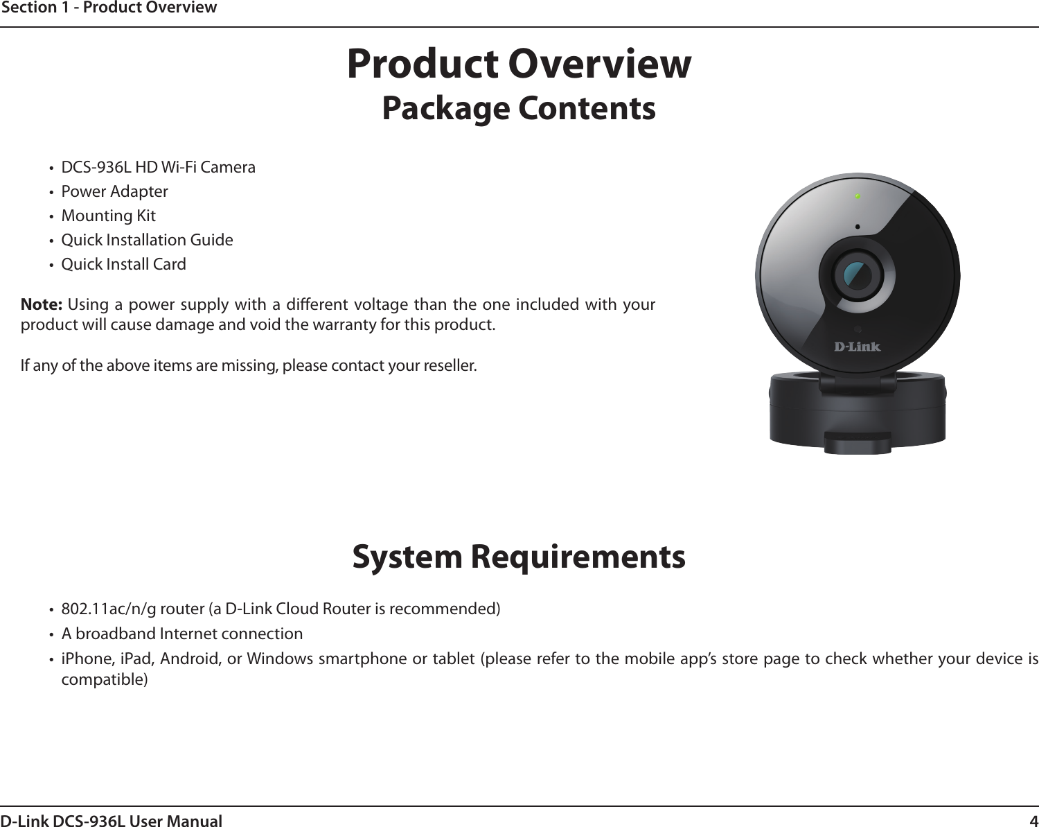 Page 4 of D Link CS8010LHA1 HD Wi-Fi Camera User Manual 
