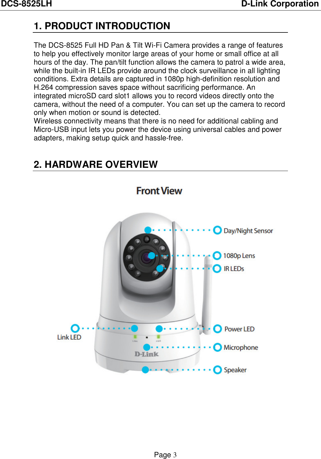Page 3 of D Link CS8525LHA1 Full HD Pan & Tilt Wi-Fi Camera User Manual 