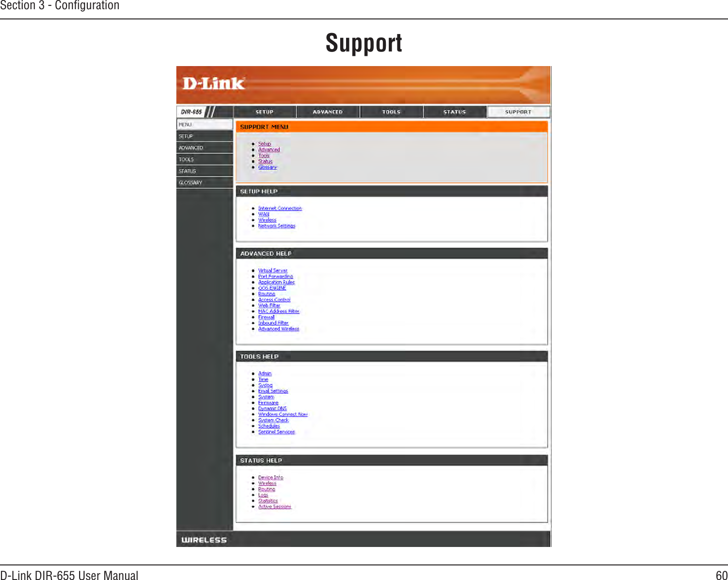 60D-Link DIR-655 User ManualSection 3 - ConﬁgurationSupport