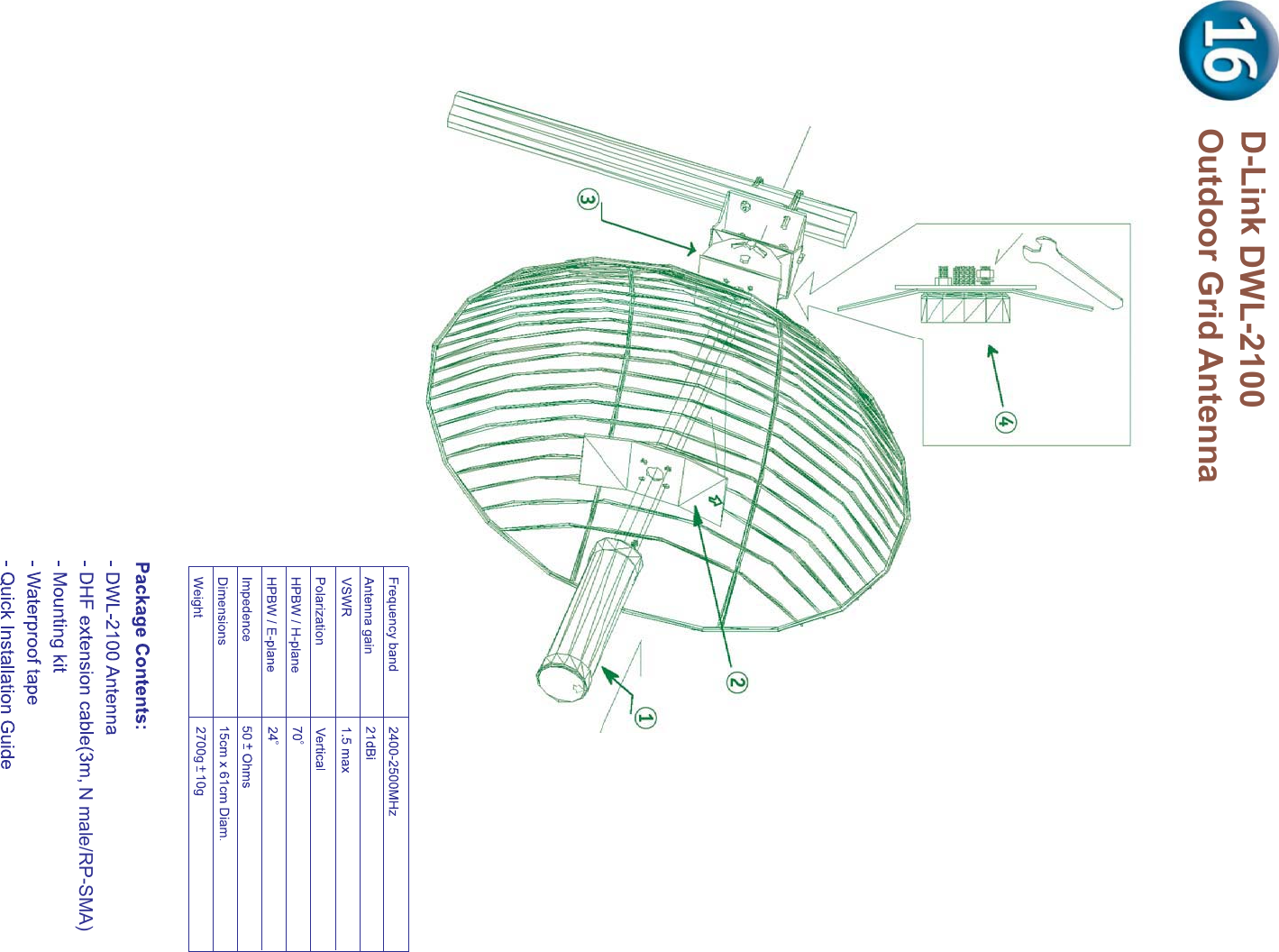 Outdoor Grid AntennaDWL-2100N male/RP-SMA)