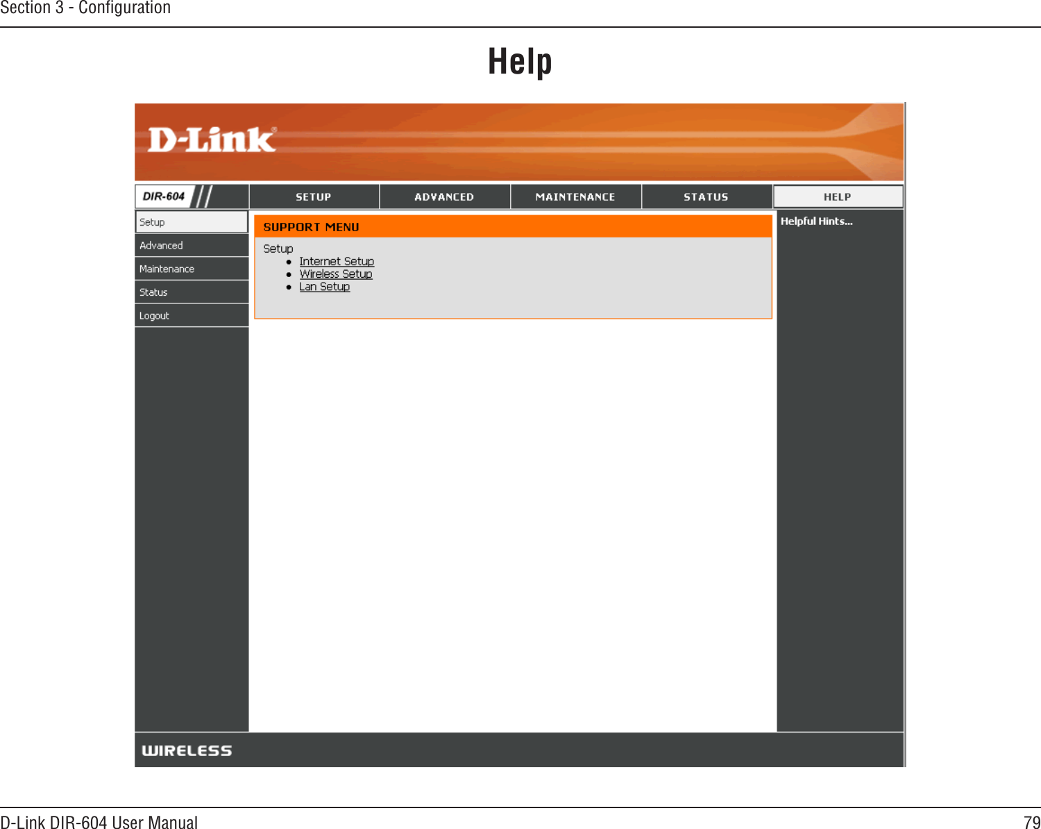 79D-Link DIR-604 User ManualSection 3 - ConﬁgurationHelp
