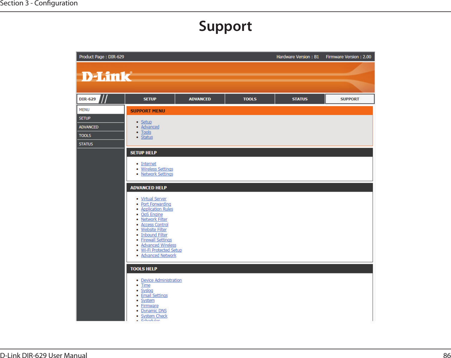 86D-Link DIR-629 User ManualSection 3 - CongurationSupport