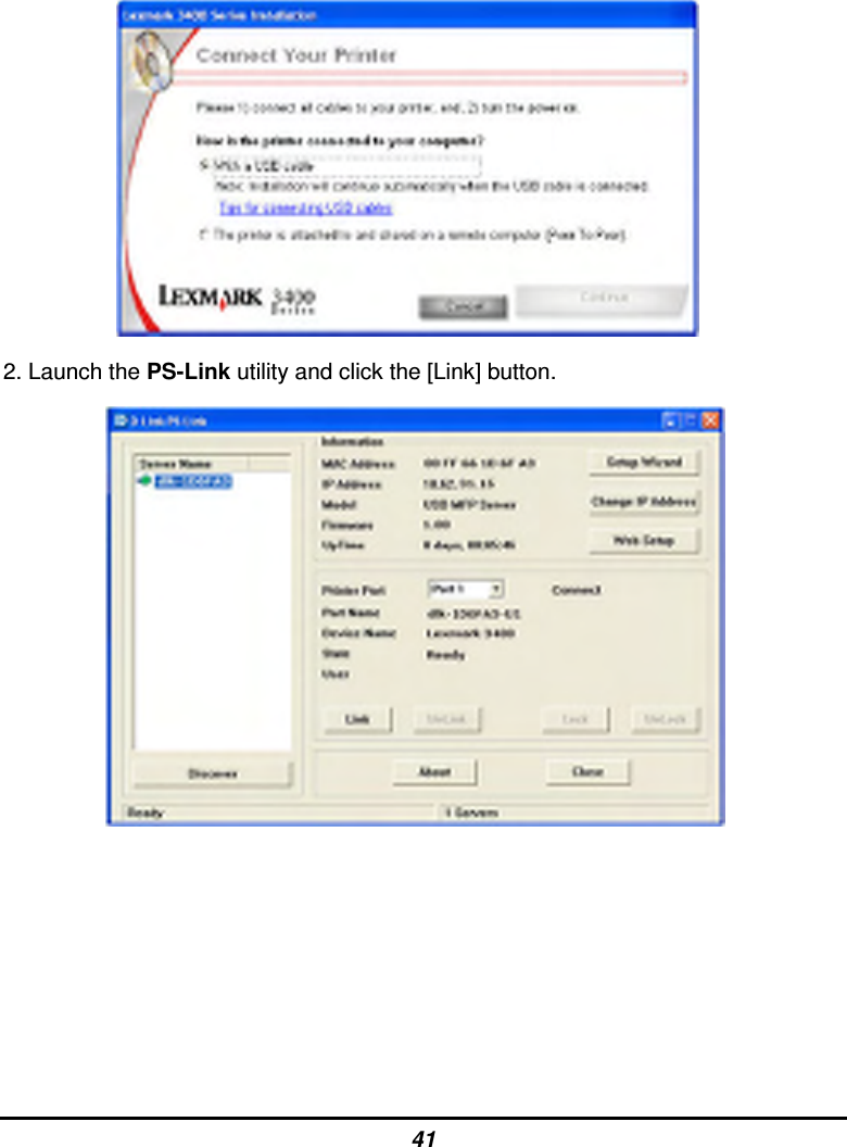 41  2. Launch the PS-Link utility and click the [Link] button.                  