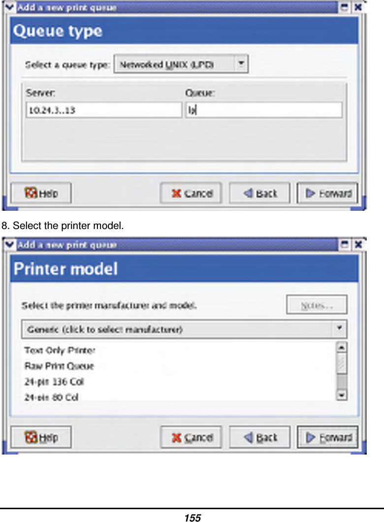 155  8. Select the printer model.    