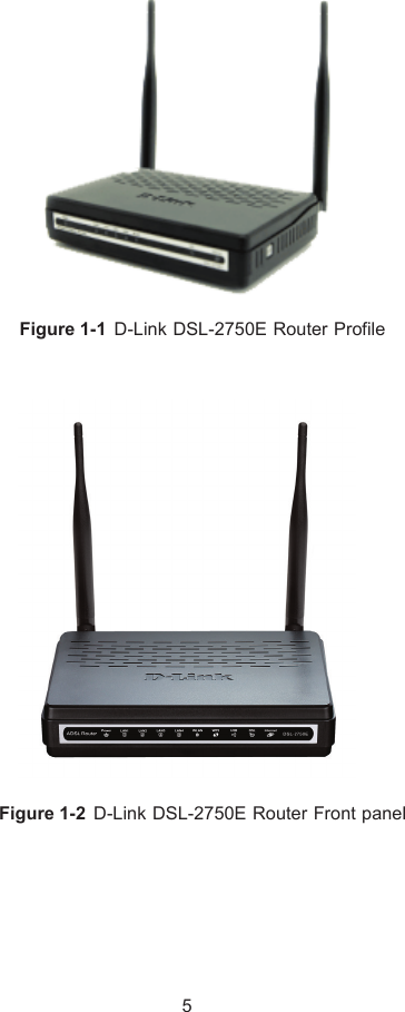  Figure 1-1 D-Link DSL-2750E Router Profile   Figure 1-2 D-Link DSL-2750E Router Front panel    5 