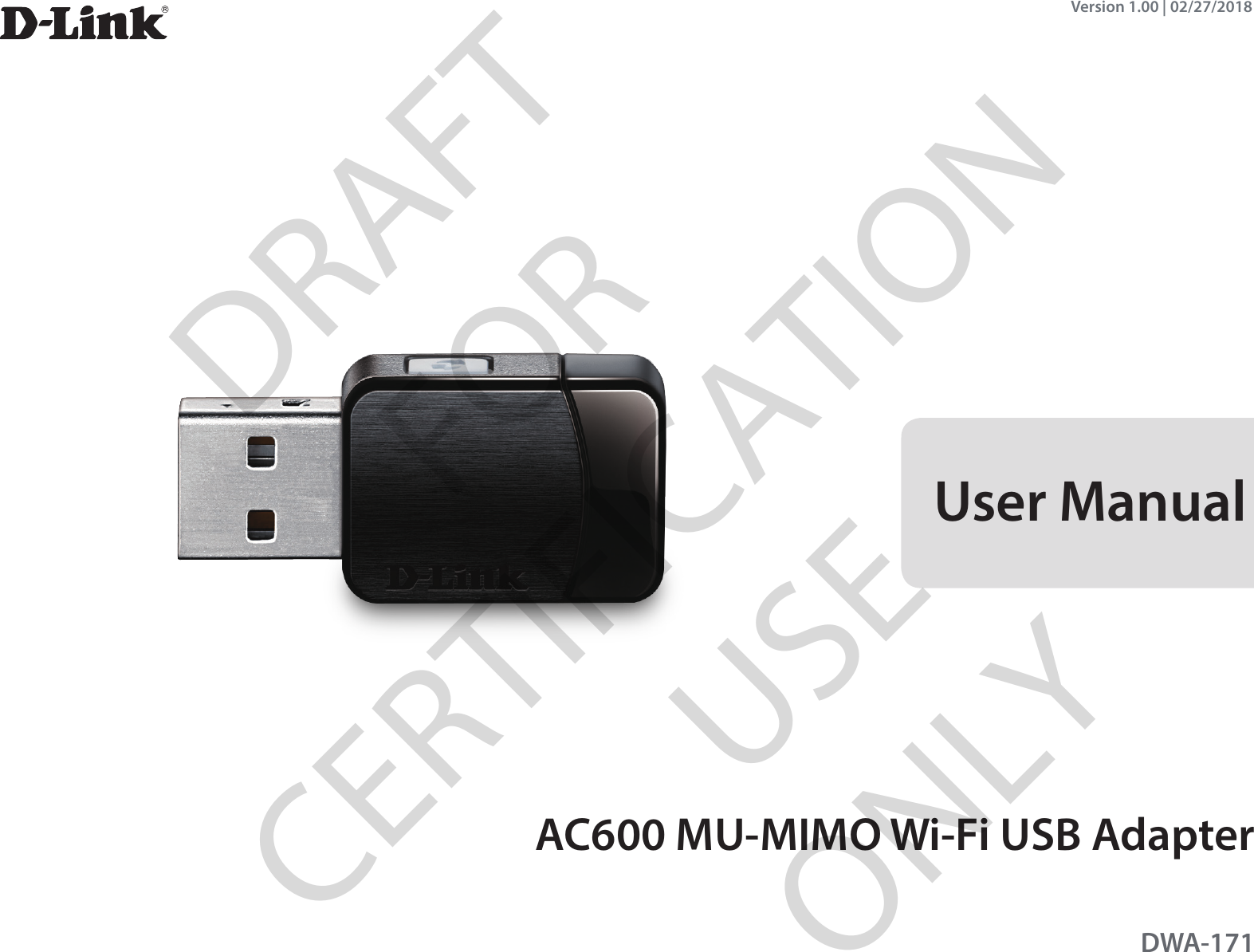 Page 1 of D Link WA171C1 AC600 MU-MIMO Wi-Fi USB Adapter User Manual 