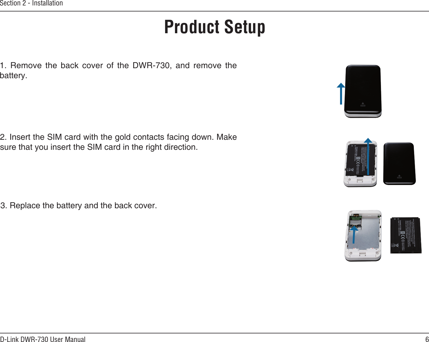 6D-Link DWR-730 User ManualSection 2 - Installation          Product Setup