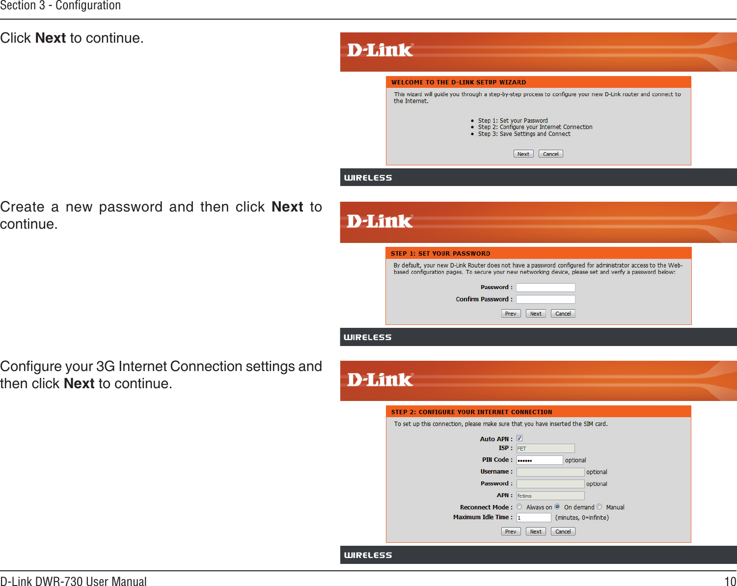 10D-Link DWR-730 User ManualSection 3 - Conﬁguration        