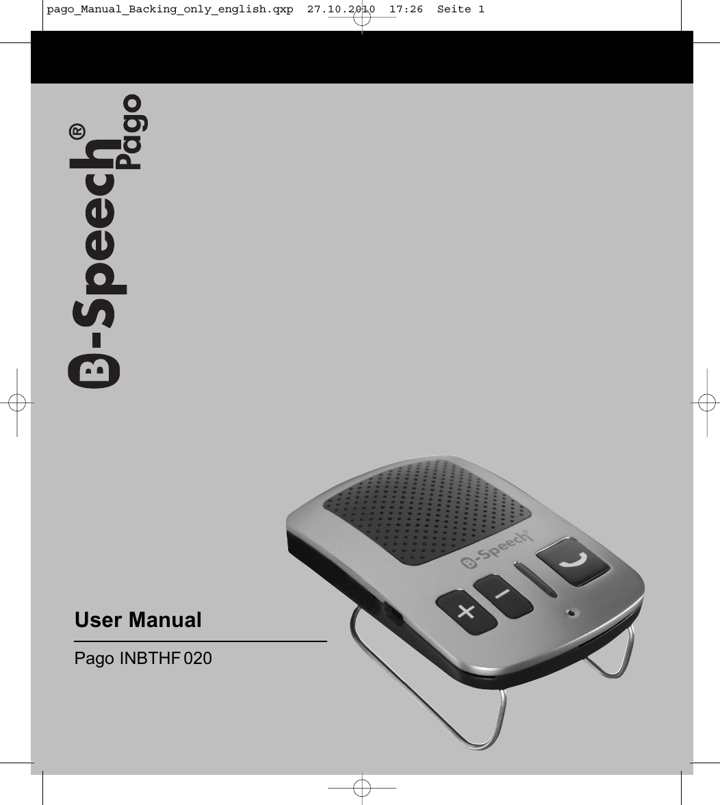 User ManualPago INBTHF 020pago_Manual_Backing_only_english.qxp  27.10.2010  17:26  Seite 1