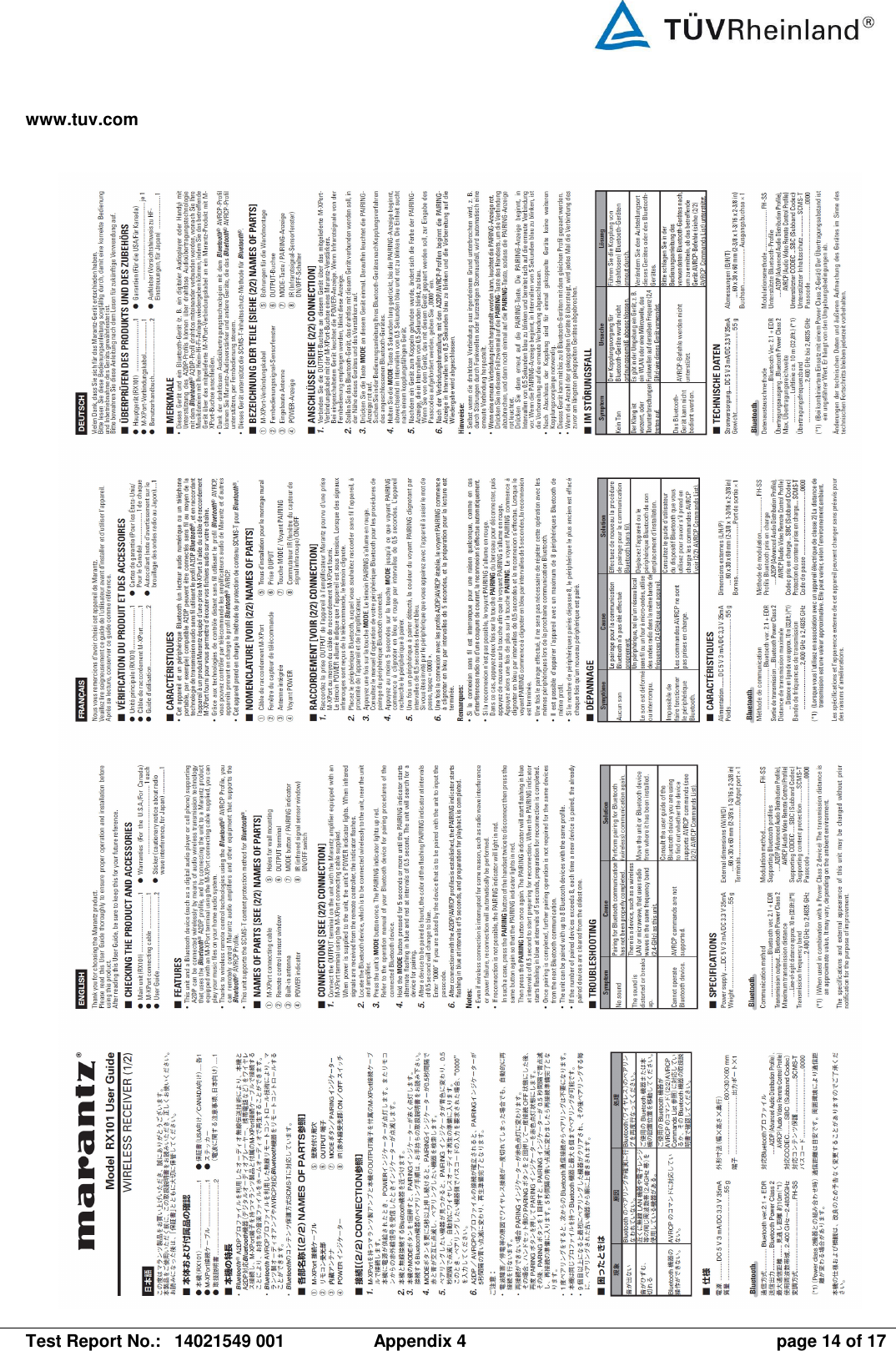 www.tuv.com   Test Report No.:  14021549 001  Appendix 4  page 14 of 17     