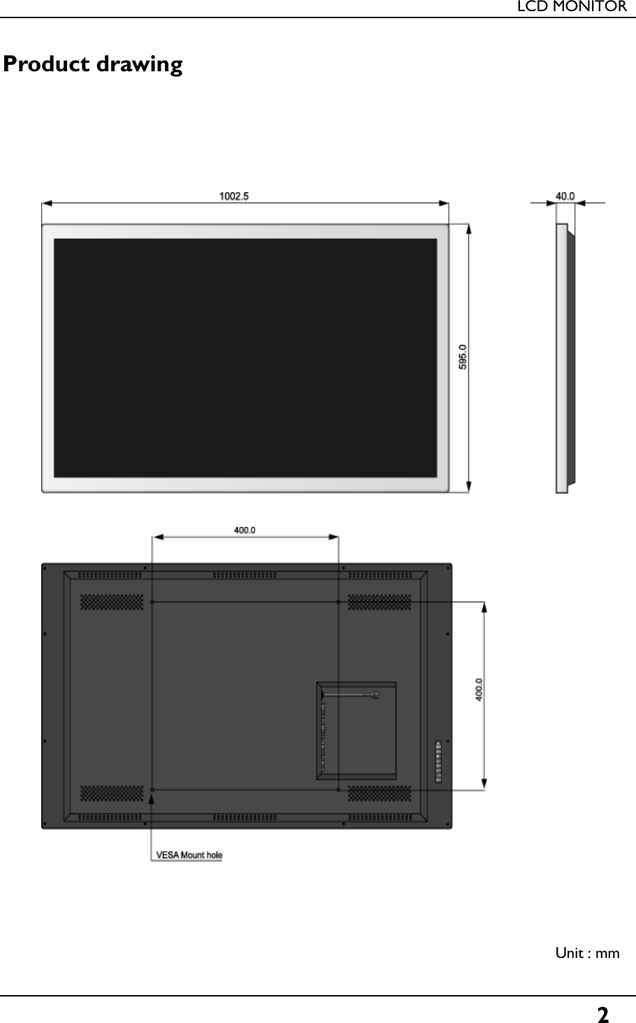 LCD MONITORProduct drawinggUnit : mm2
