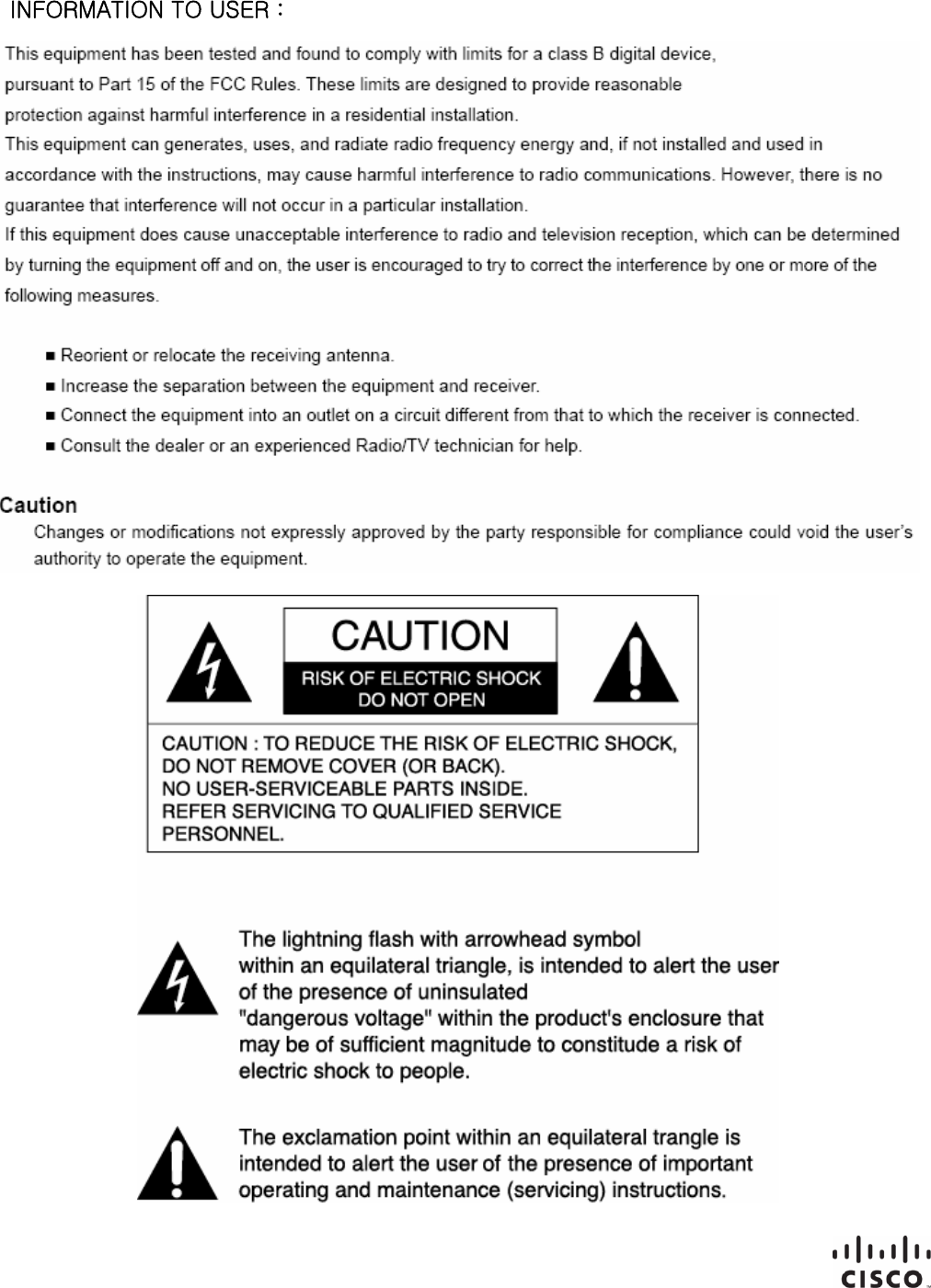 General Specification INFORMATION TO USER :