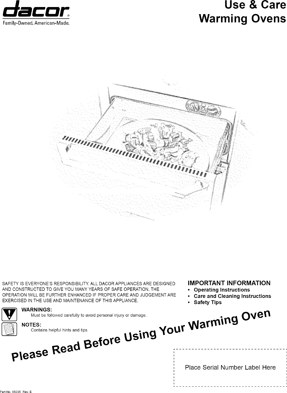 DACOR Warming Drawers Manual L0520325