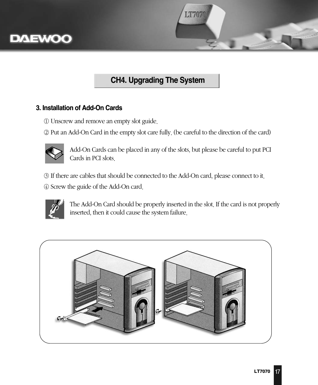 LT707017CH4. Upgrading The System  3. Installation of Add-On Cards  