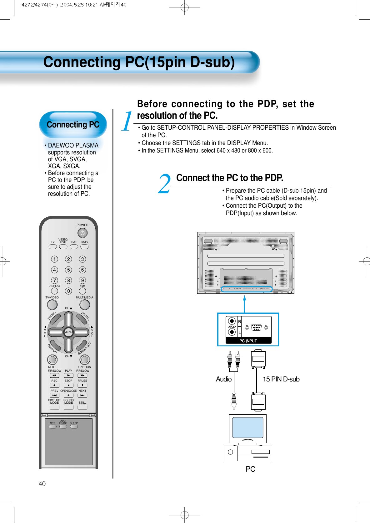 Page 20 of DAEWOO Electronics DPN4274NH 42 Inches Plasma Display Panel User Manual 3
