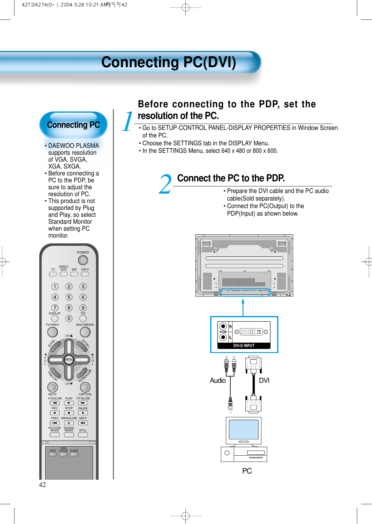 Page 22 of DAEWOO Electronics DPN4274NH 42 Inches Plasma Display Panel User Manual 3