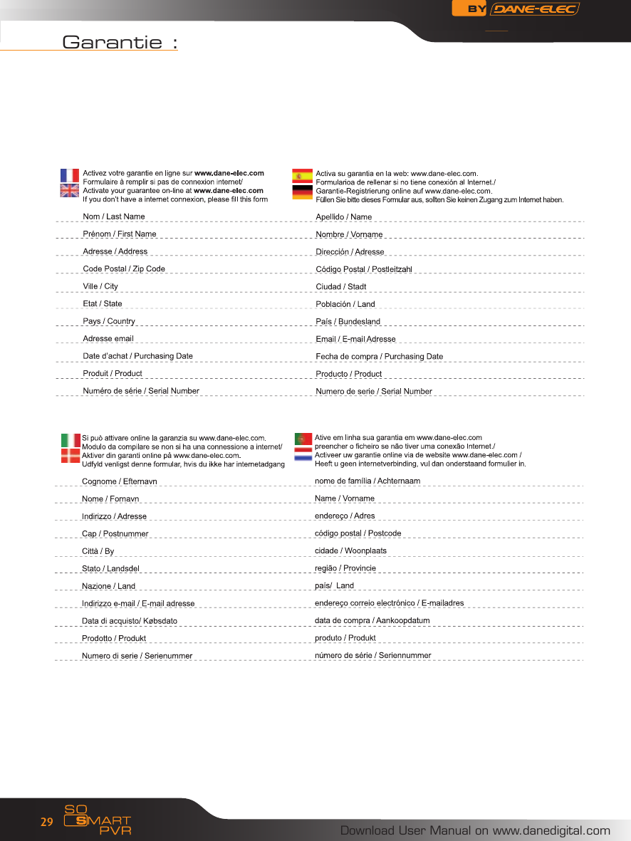 Download User Manual on www.danedigital.com29Garantie :
