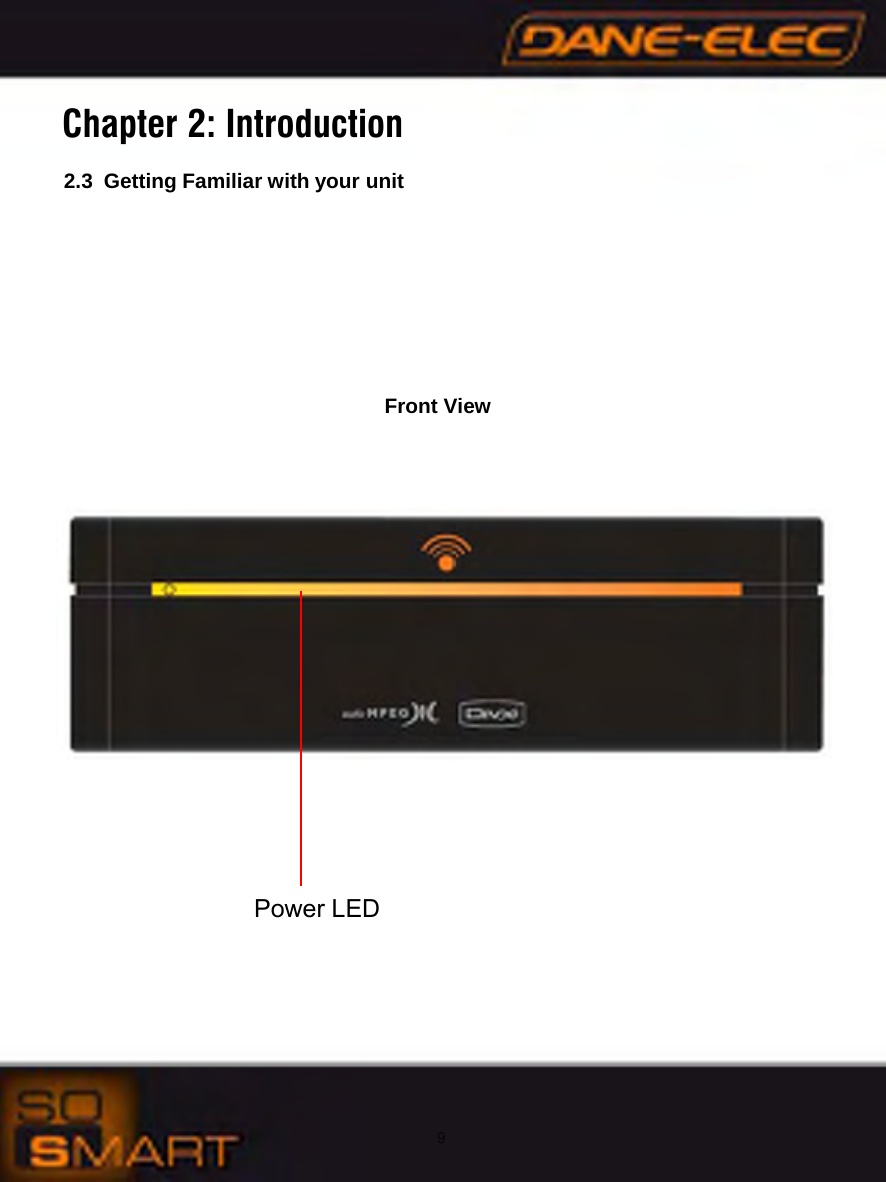 9Chapter 2: Introduction2.3 Getting Familiar with your unitFront ViewPower LED