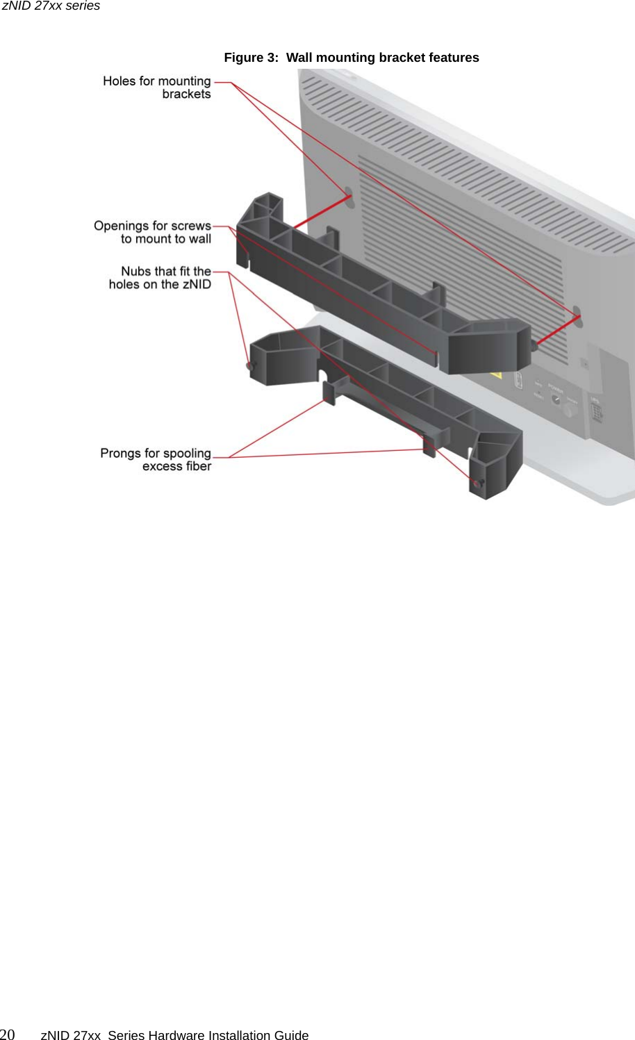 zNID 27xx series20 zNID 27xx  Series Hardware Installation Guide   Figure 3:  Wall mounting bracket features