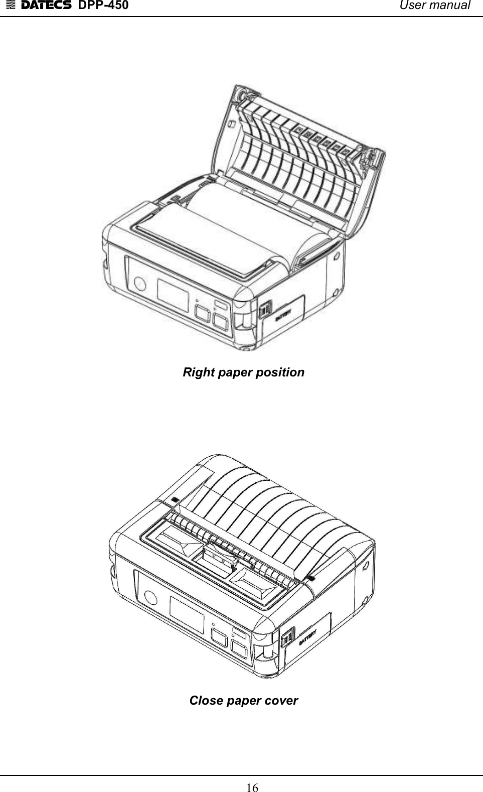 1 DATECS  DPP-450    User manual     16       Right paper position        Close paper cover     