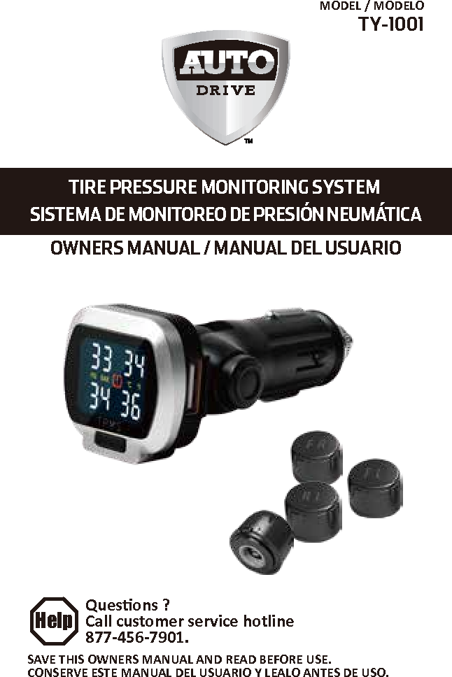 DBT Auto Electrical TY1001 TPMS User Manual Walmart TPMS TY1001 Manual 201800423