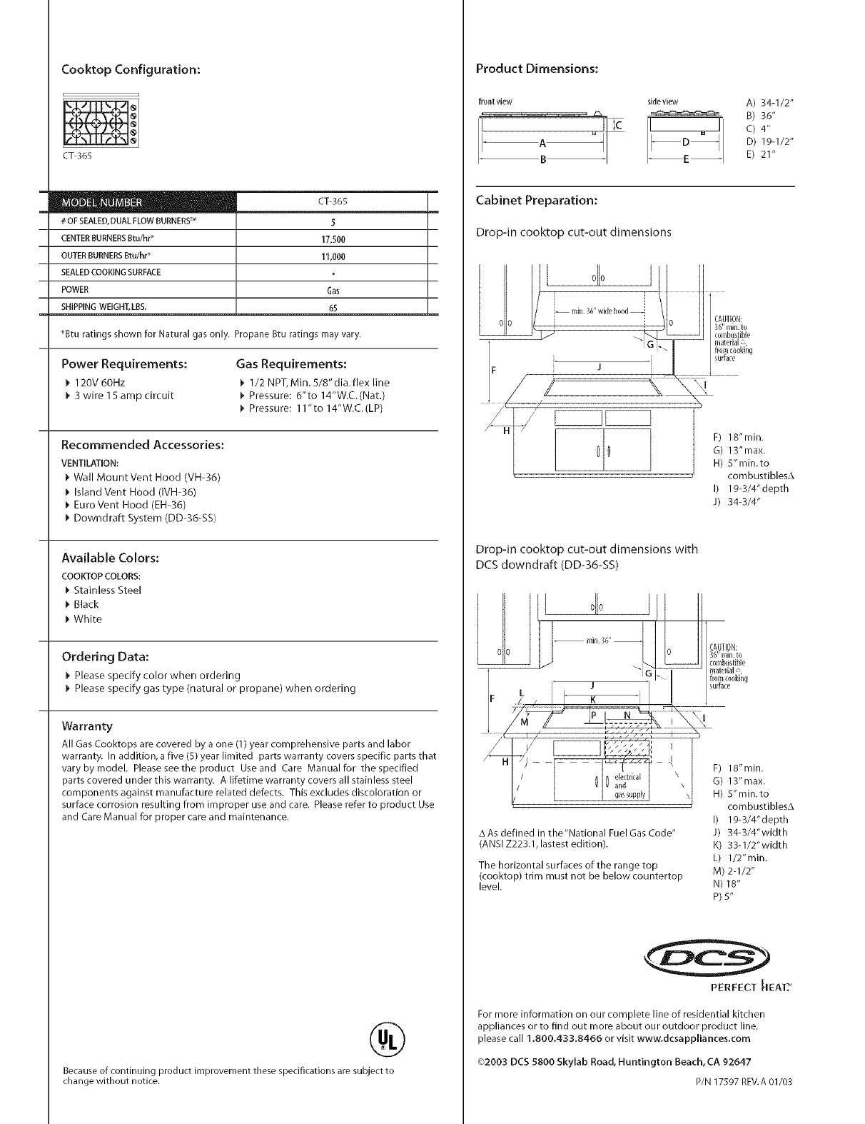 Dcs Dynamic Cooking Systems Counter Unit Gas Manual L0612161