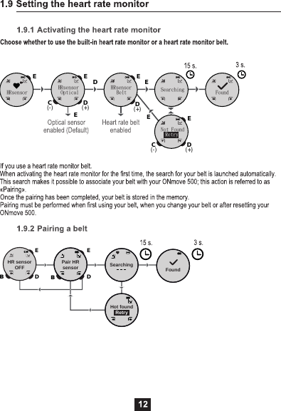 CEEDD(+) D(+)(-)EECEED(+)(-)EHRsensorHRsensorOpticalHRsensorBelt Searching FoundNot FoundRetryВВDEDEHR sensorOFF Pair HRsensor SearchingHot foundRetryFound