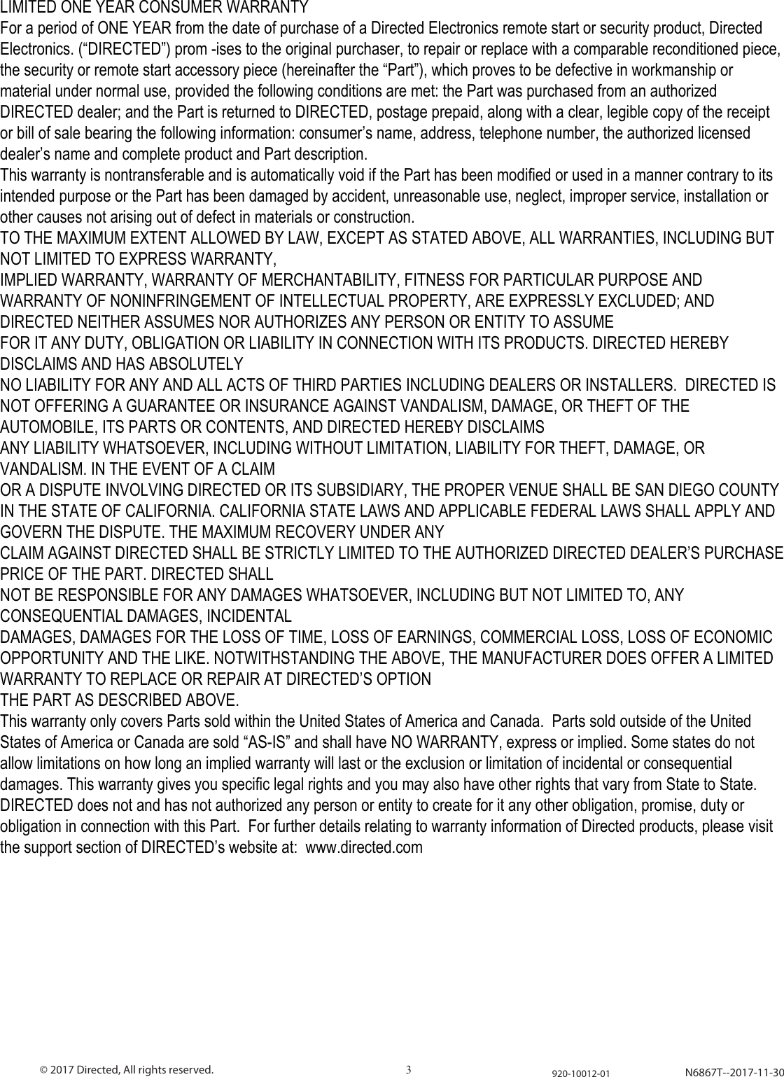 Page 3 of DEI Headquarters DEI6867T Vehicle Transceiver Unit User Manual 6867T installation guide 20170710