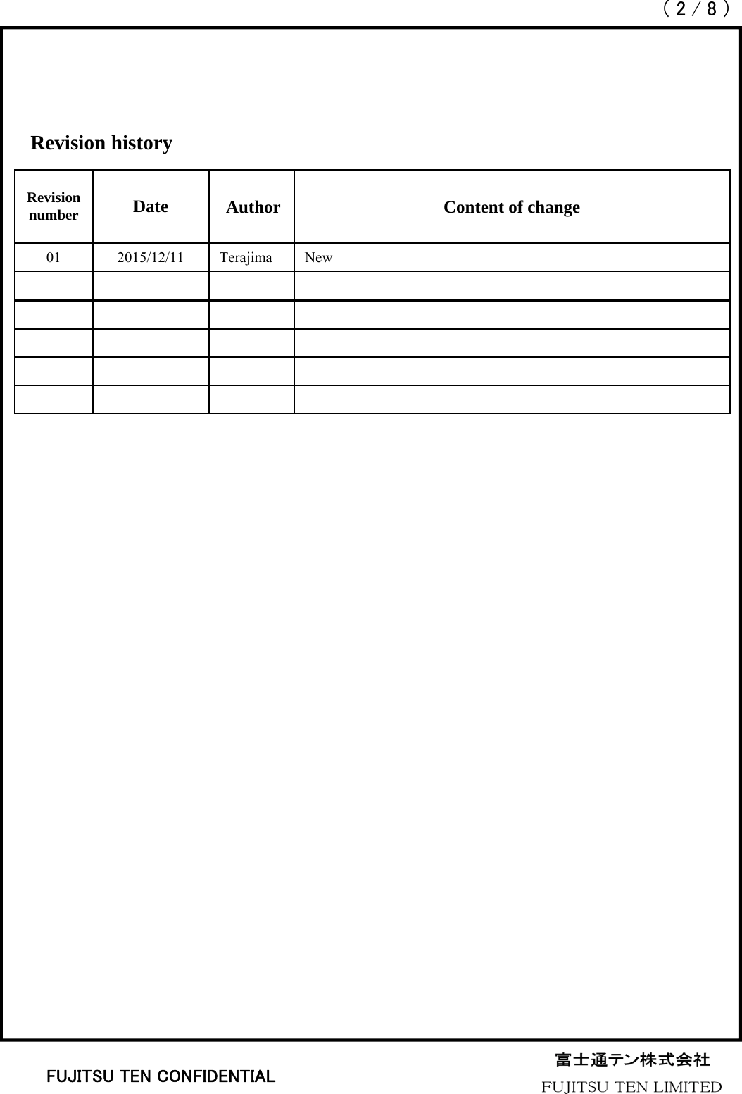 （2/8）FUJITSU TEN CONFIDENTIALRevision historyRevision number Date Author Content of change01 2015/12/11 Terajima New