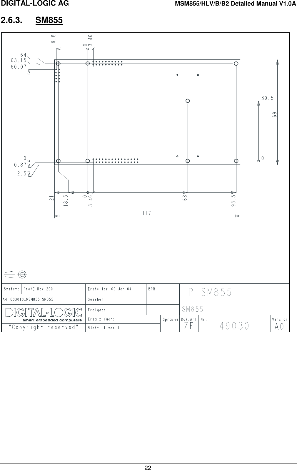 DIGITAL-LOGIC AG    MSM855/HLV/B/B2 Detailed Manual V1.0A    22 2.6.3.  SM855    