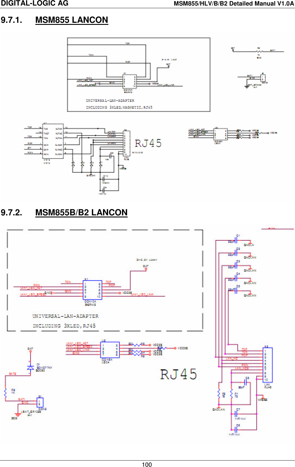 DIGITAL-LOGIC AG    MSM855/HLV/B/B2 Detailed Manual V1.0A    100 9.7.1.  MSM855 LANCON  9.7.2.  MSM855B/B2 LANCON  
