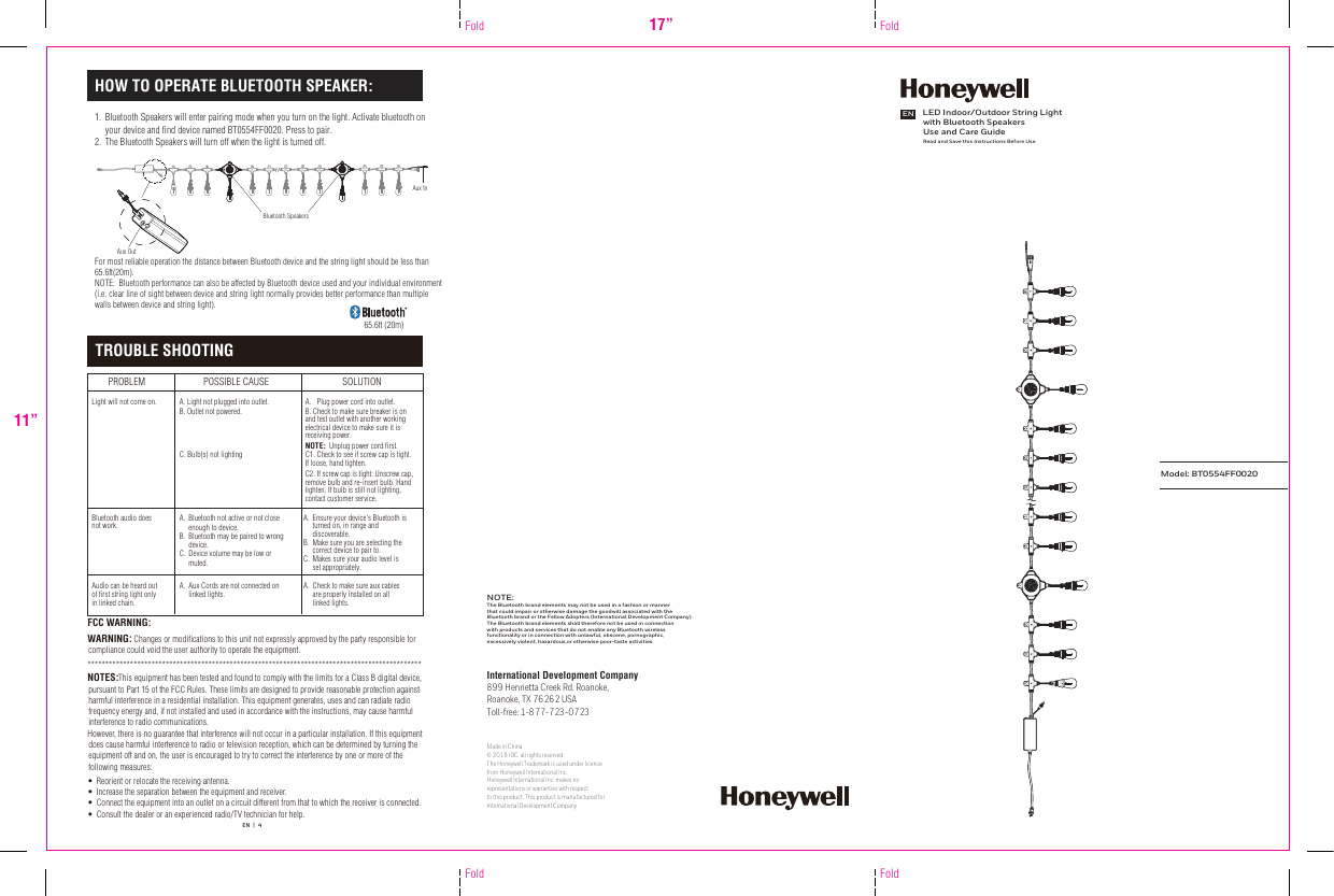 Page 1 of DEVELOPMENT BT0554FF LED String Light User Manual BT0554FF0020 IM  E  Posting2018 12 17