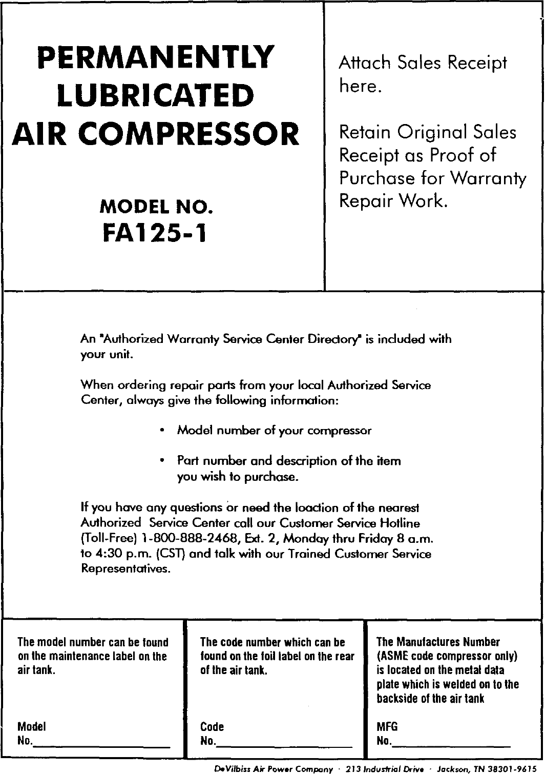 Page 12 of 12 - DEVILBISS  Air Compressor Manual L0304229