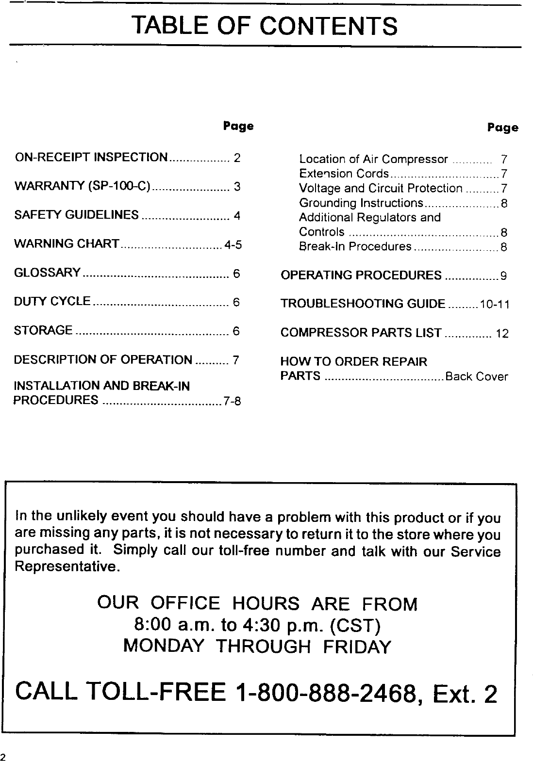 Page 2 of 12 - DEVILBISS  Air Compressor Manual L0304229