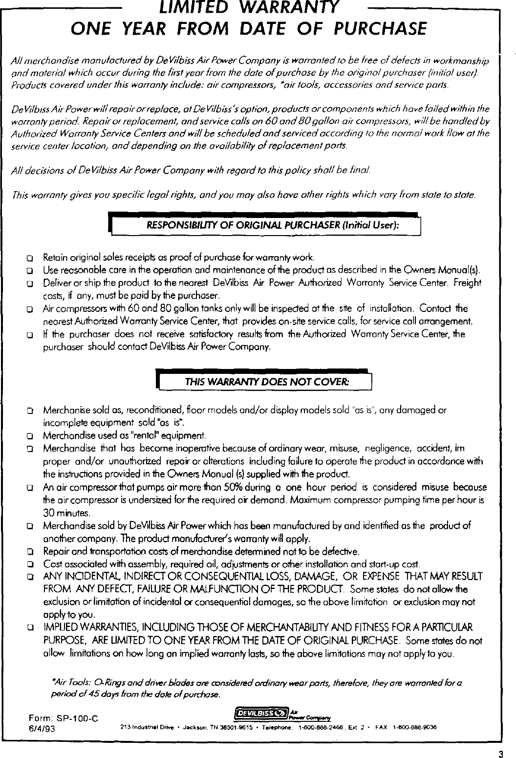 Page 3 of 12 - DEVILBISS  Air Compressor Manual L0304229