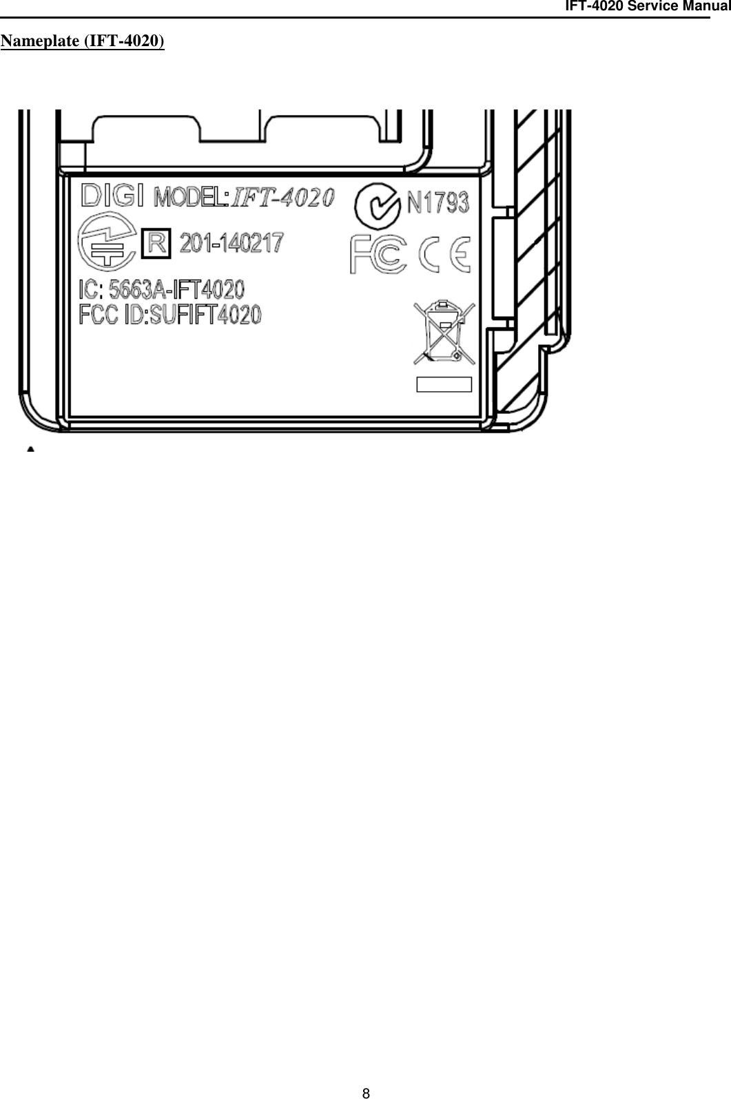 IFT-4020 Service Manual  8 Nameplate (IFT-4020)     