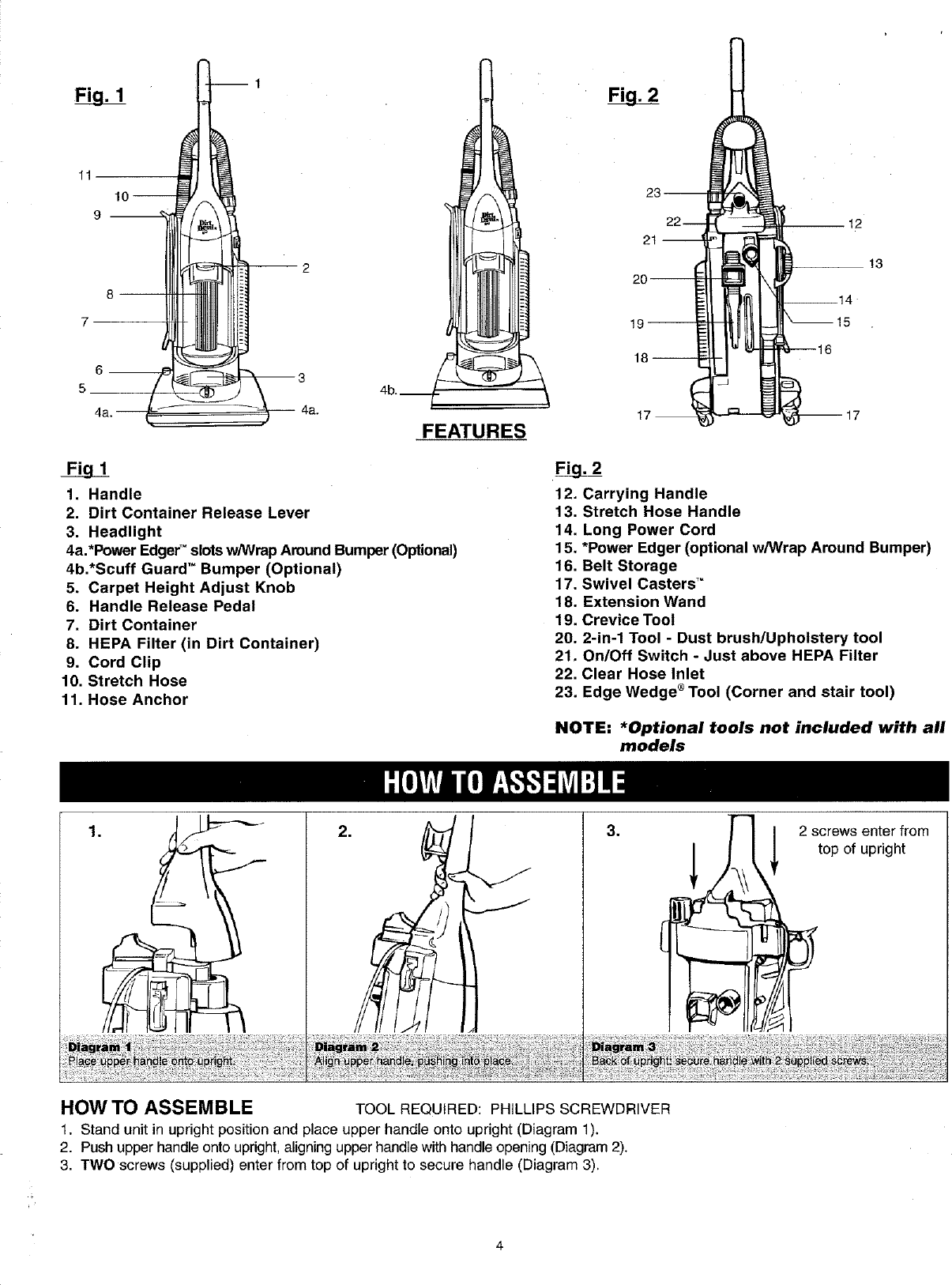 Page 4 of 8 - DIRT  DEVIL Vacuum, Upright Manual L0408024