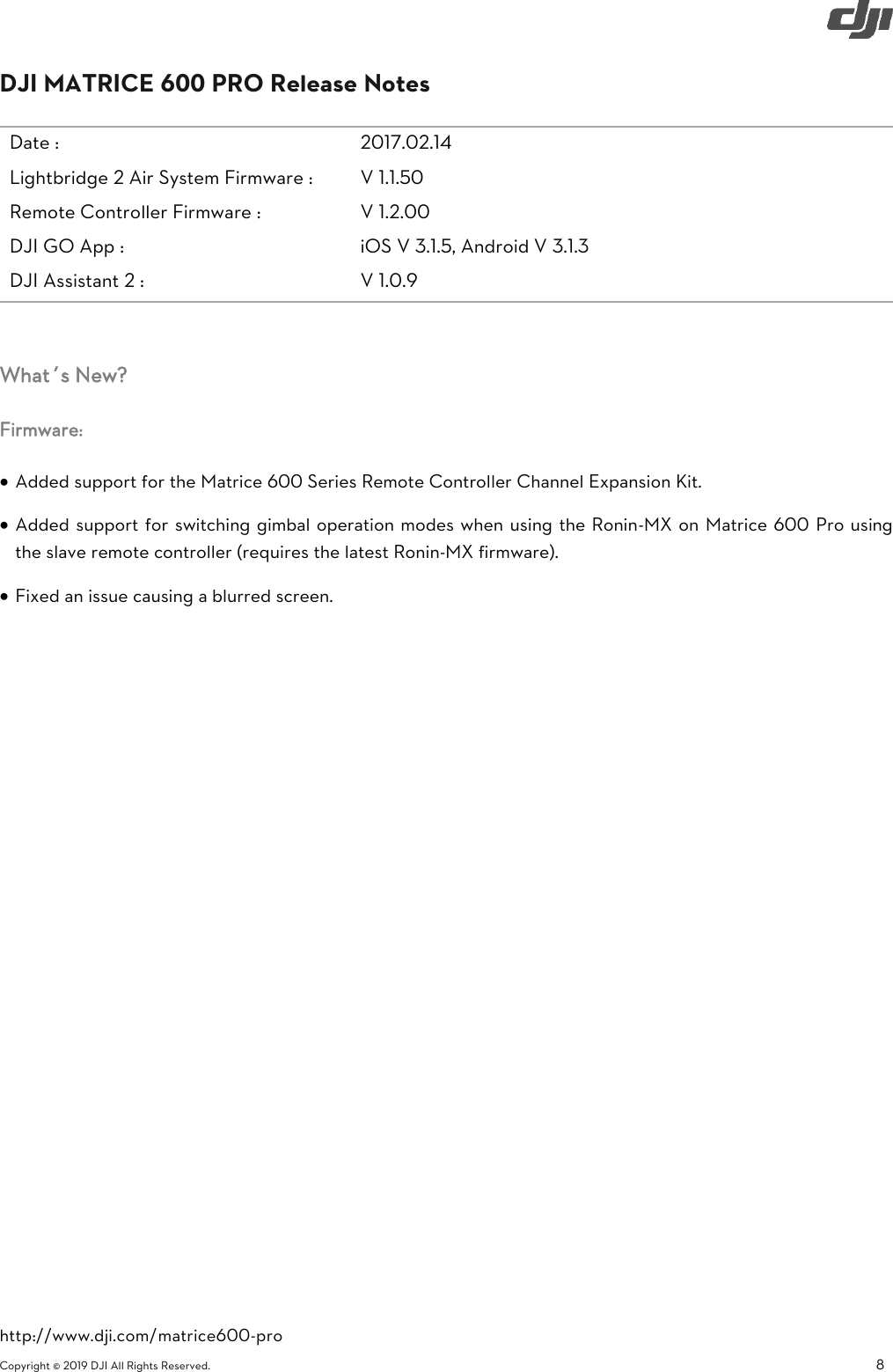 Page 8 of 9 - DJI Matrice 600 Pro Specs, FAQ, Tutorials And S - User Manual M600 Release Notes En 20190226