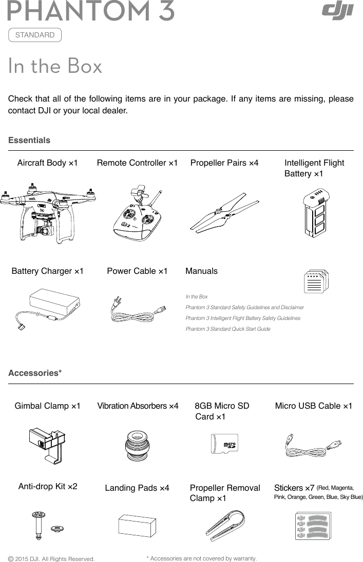 Page 1 of 1 - DJI Phantom 3 Standard - Product Information User Manual In The Box En