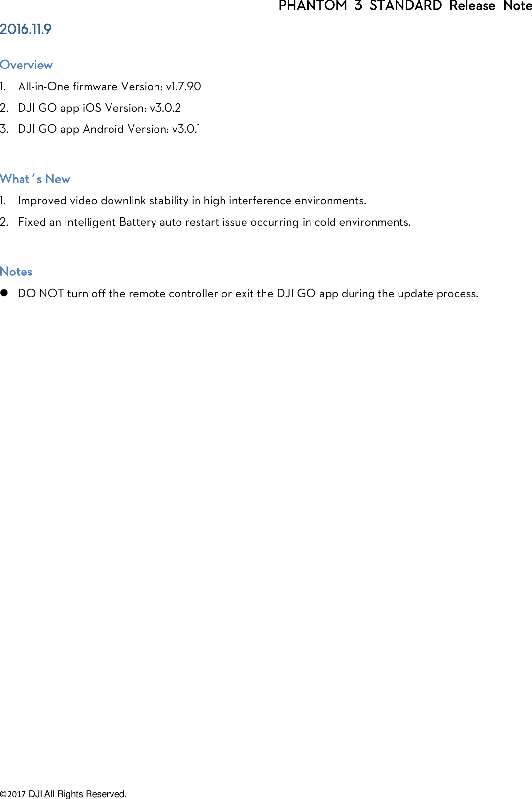 Page 3 of 8 - DJI Phantom 3 Standard - Specs, FAQ, Manual, Video Tutorials And GO User Manual Release Notes EN