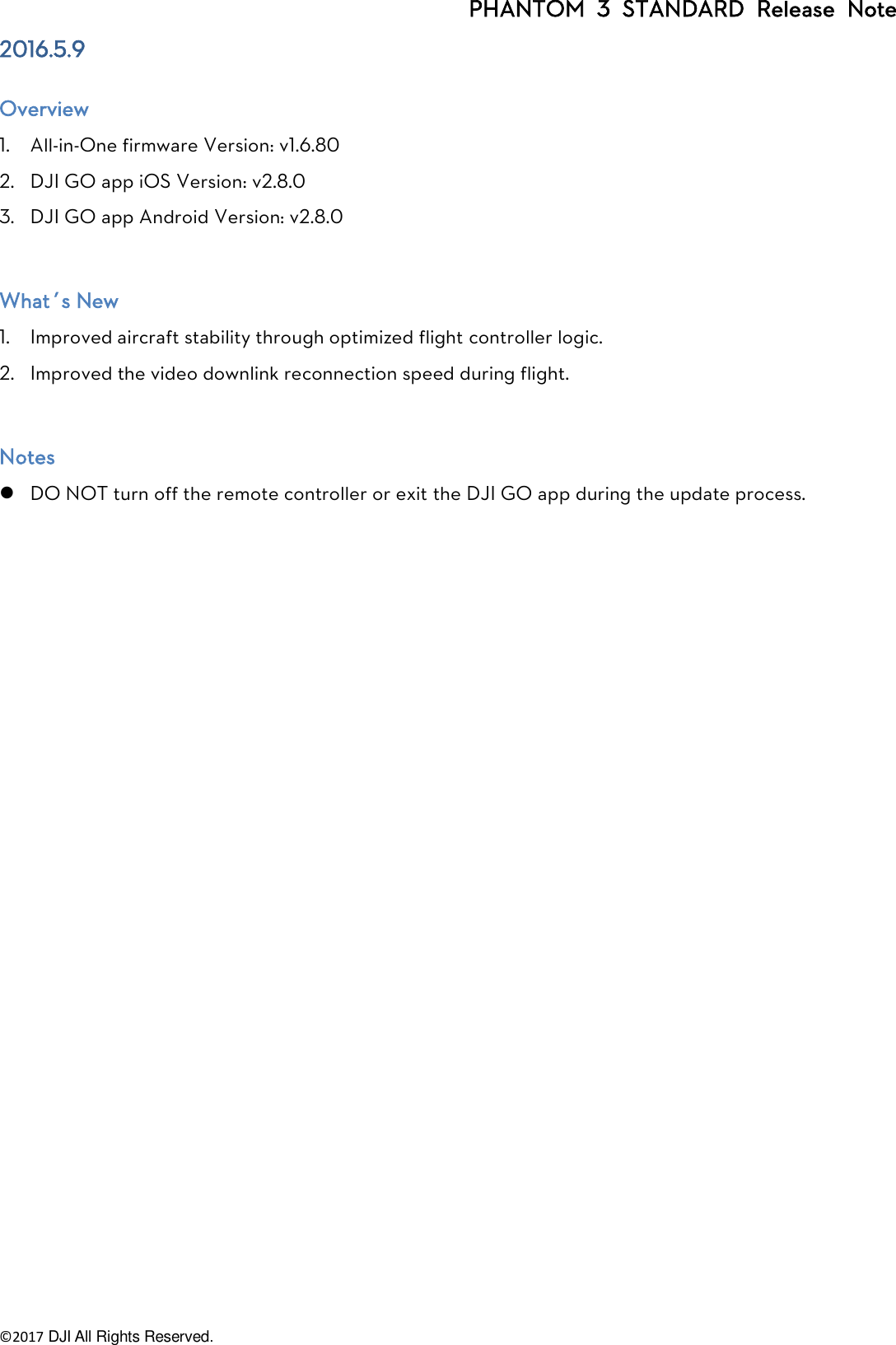 Page 4 of 8 - DJI Phantom 3 Standard - Specs, FAQ, Manual, Video Tutorials And GO User Manual Release Notes EN