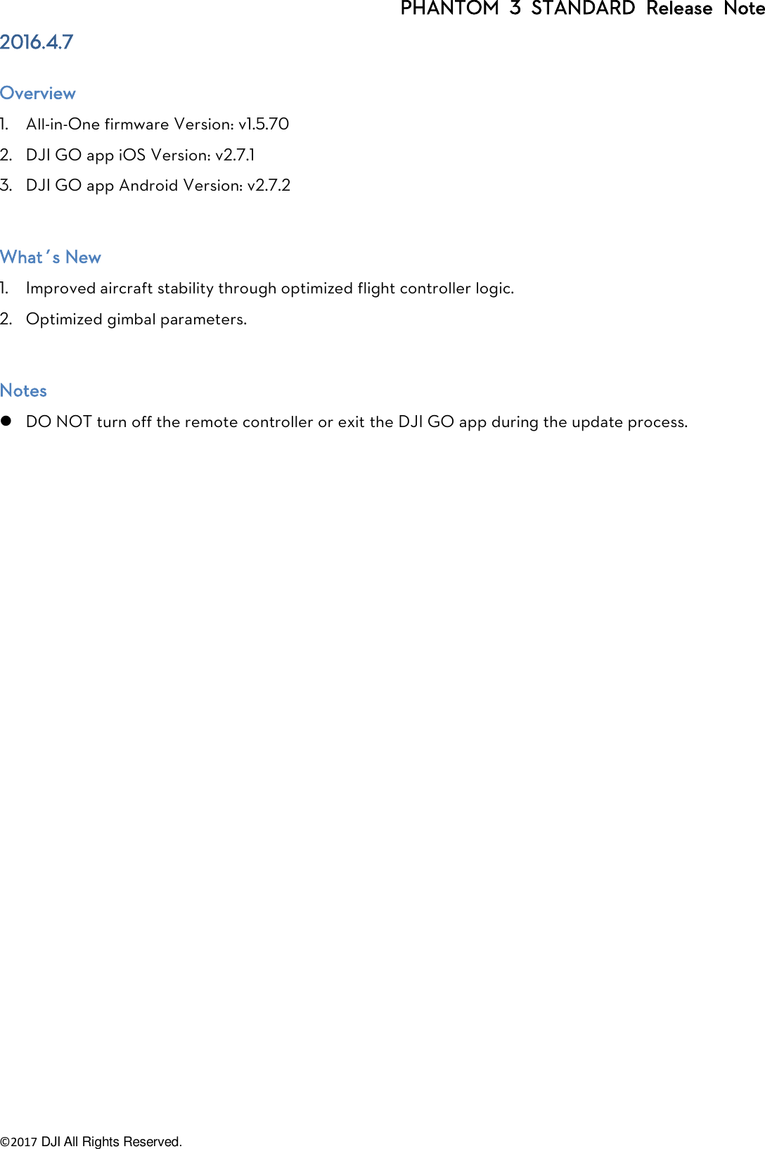 Page 5 of 8 - DJI Phantom 3 Standard - Specs, FAQ, Manual, Video Tutorials And GO User Manual Release Notes EN